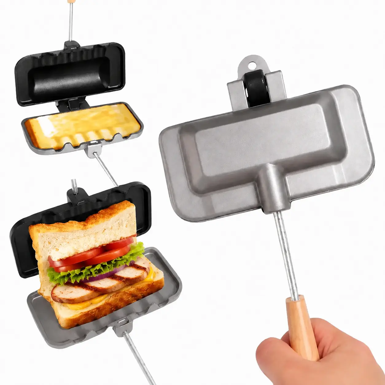 Cast Iron Double Sandwich Maker for Camping – Pre-Seasoned Pie Iron with Removable Handle, Easy Cleaning Campfire Cooking Tool for Grilled Sandwiches, Toasted Pies & Meat, Outdoor Cooking Gear 2026
