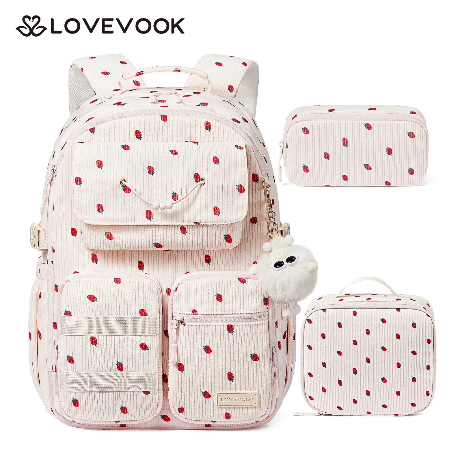 LOVEVOOK School Backpack for Girls, 3PCS Kids Backpack with Lunch Box & Pencil Case, Cute Bookbag Set for Elementary Middle Grade Students, Teen Girls, Kids Travel Bag, Back to School Bag