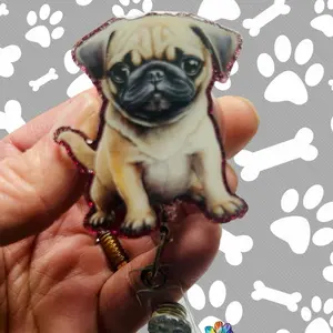 Pug Puppy Badge ~ Personalized ~ Retractable ID Badge Holder ~ Handmade ~ Nurse Badge Reel ~ Medical Humor ~ Teacher Lanyard ~ Magnet ~ Phone Grip ~ Pin ~ Medical Badge ~ Dog Breeds ~ Puppies