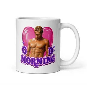 Garrett Graham Good Morning Briar U Coffee Mug, Good Morning Hot Guy Mug – Funny Flirty Coffee Mug, Pink Heart Aesthetic Cup, Boyfriend Gift, Viral Cute Meme Mug, 11oz 15oz