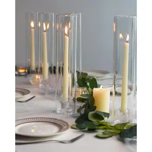 Glass Hurricane Candle Holder 6 pcs Clear Candlestick with Sleeve Cover for Wedding Party 12" Height