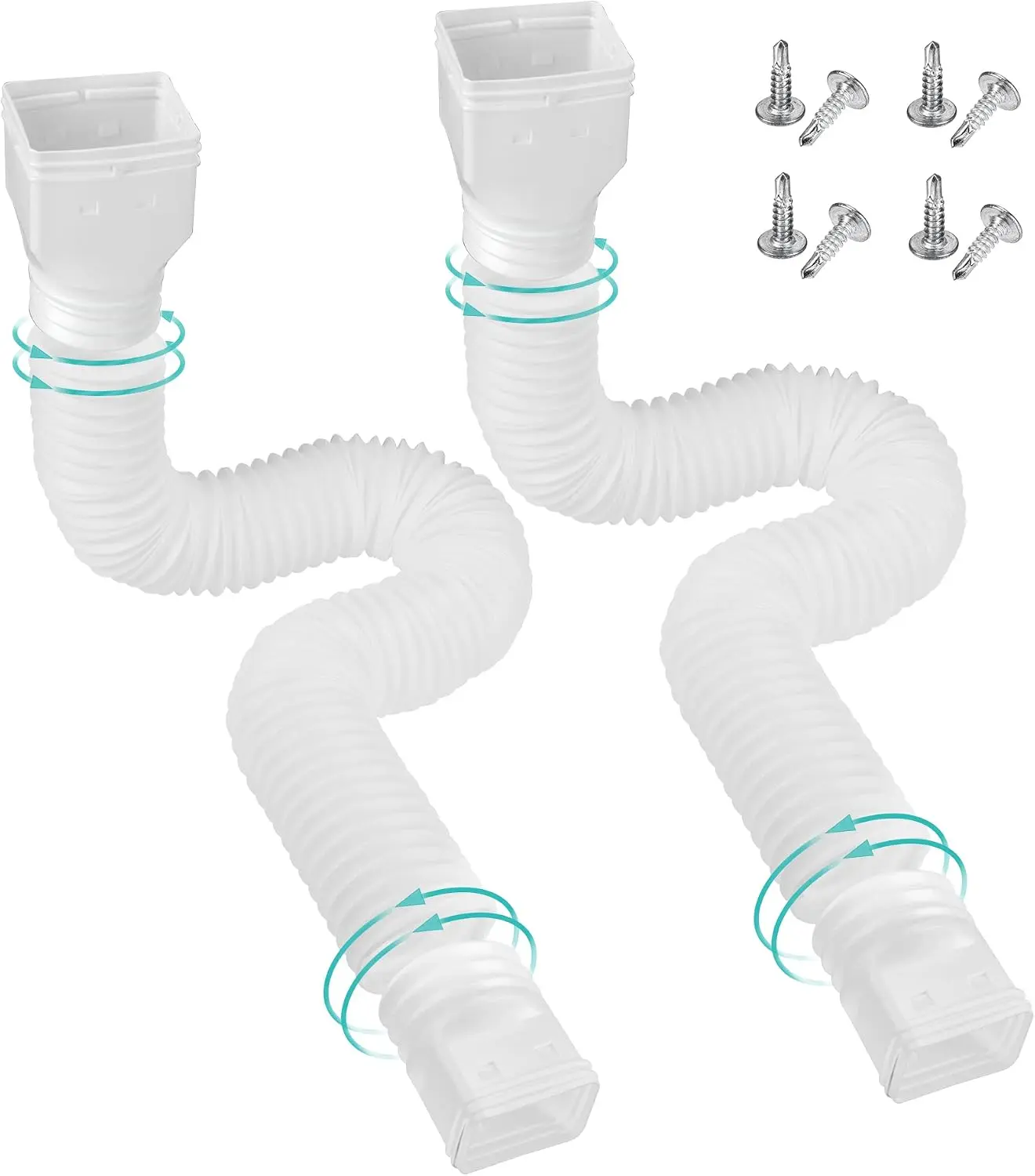 2 Pack Rain Gutter Downspout Extensions Flexible,Downspout Extender Diverter Extendable from 21" 58". Drain Pipe Connector Extendable for Most Residential Downspouts (White)