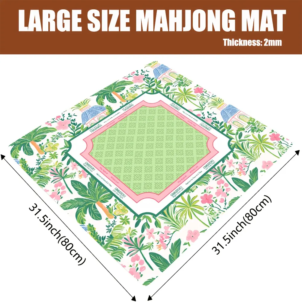 31.5 inches × 31.5 inches mahjong table mat (with carrying case), suitable for mahjong, poker, dominoes, and board games—non-slip and noise-reducing, featuring a pink lemon citrus floral pattern with a nutcracker trio design.