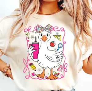 Comfort Colors Coquette Silly Goose Teacher T-Shirt, Preppy Floral Teacher Shirt, Back To School Senior 2026 Gifts, Last Day Of School Tee, Retro Girly Teacher