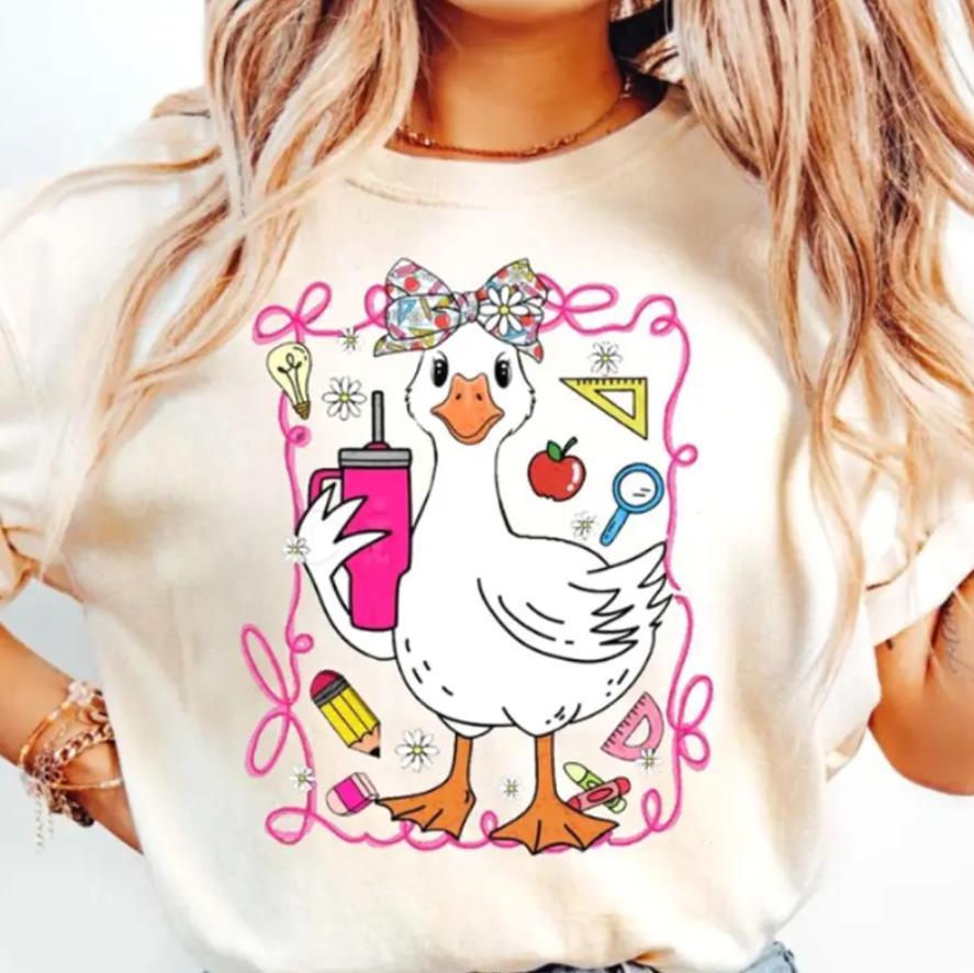 Comfort Colors Coquette Silly Goose Teacher T-Shirt, Preppy Floral Teacher Shirt, Back To School Senior 2026 Gifts, Last Day Of School Tee, Retro Girly Teacher