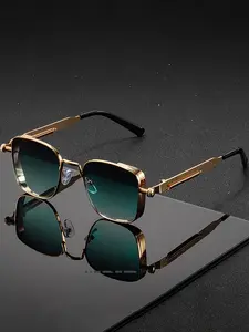 Men's Vintage Steam Punk Square Metal Frame Glasses, Square Framed Sunglasses, Silver Color Fashion Eyewear for Activities Parties Holidays