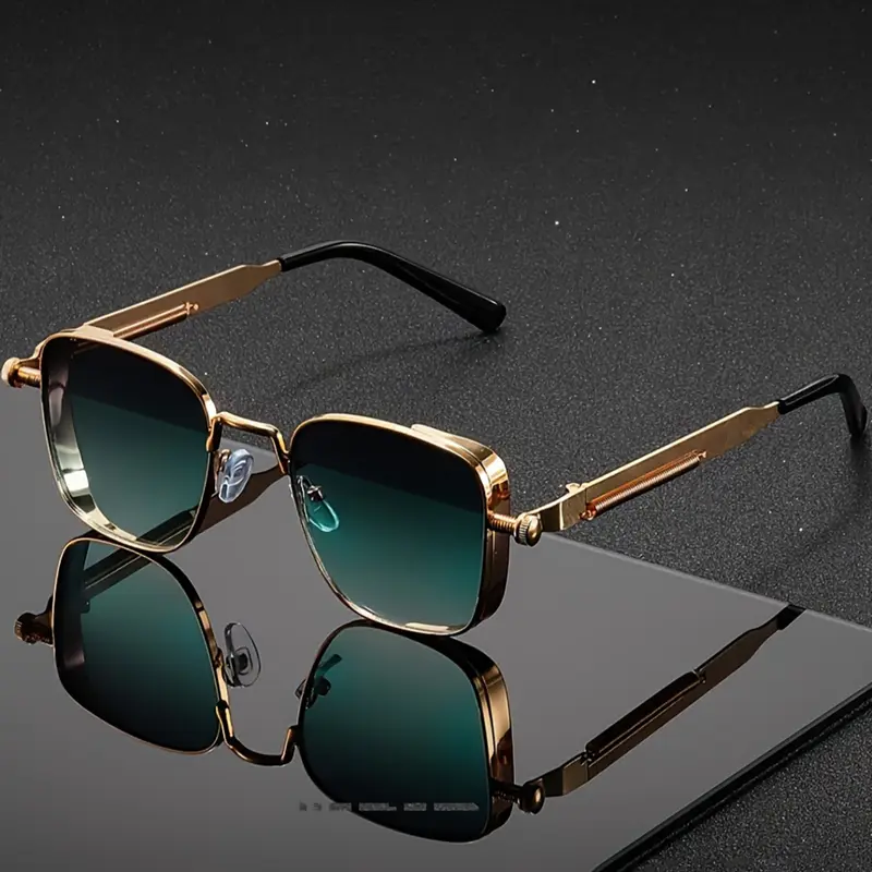 Men's Vintage Steam Punk Square Metal Frame Glasses, Square Framed Sunglasses, Trendy Square Sunglasses, Steampunk Eyewear, Silver Color Fashion Eyewear for Activities Parties Holidays