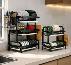 Stainless Steel 2-Tier & 3-Tier Dish Rack with Drainboard – Rust-Proof Kitchen Organizer for Plates, Bowls, Utensils, Includes Knife, Cutting Board & Chopstick Holders,dish drying racks