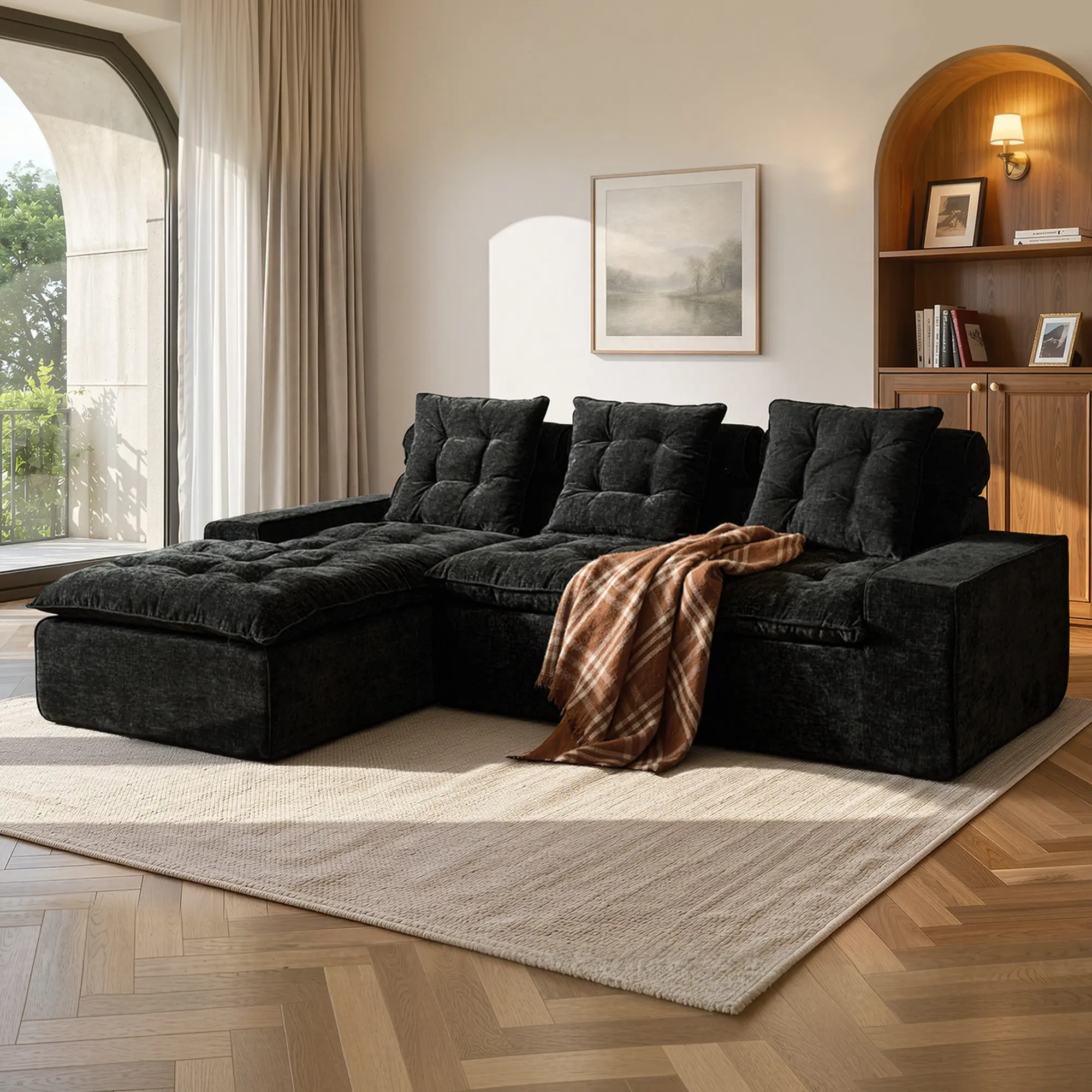 ALLWEX 106" Oversized Modular Chenille Cloud Couch, 3 Seat Sectional Sofa with Double Chaise, Deep Seat L Shaped Lounge Sofa with Plush Cushions, No Assembly Required, Modern Comfy Couch for Living Room & Apartmen