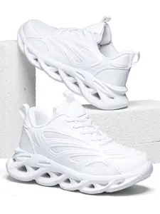 Unisex Breathable Mesh Blade Sneakers Non-slip Shock-absorbing Running Shoes Casual White All Black Chunky Athletic Shoes for Sports Walking Footwear Runner