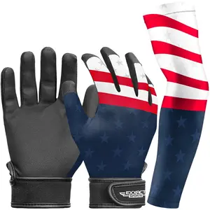 Exxact Sports Youth Batting Gloves with Arm Sleeve for Boys & Girls, Kids Baseball Batting Gloves for Softball, T-Ball (Patriot)