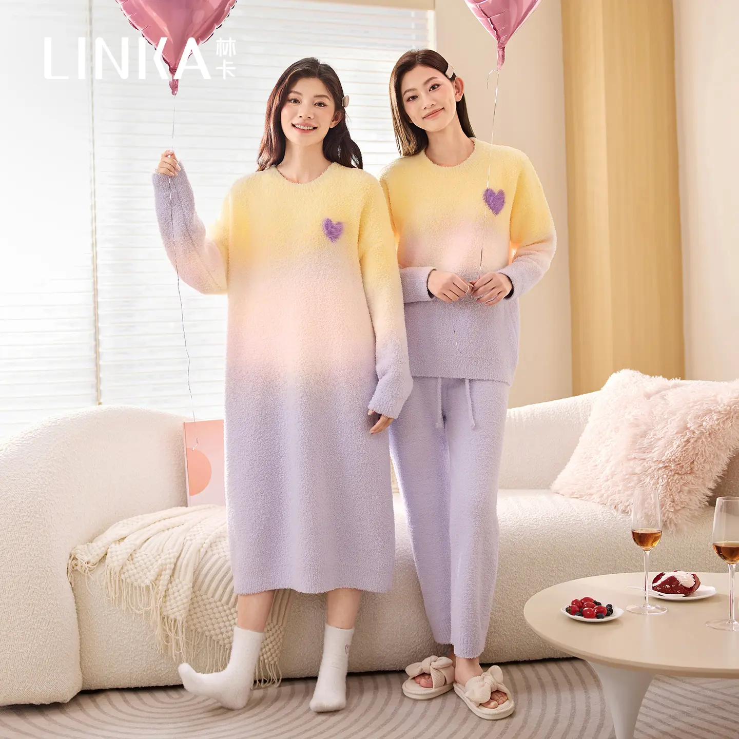 Women's 2-Piece Cozy Fuzzy Fleece Loungewear Set - Ultra-Soft Warm Sleepwear Top & Pants Pajamas/ Homewear / Pyjamas / Womenswear