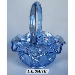 L.E Smith Glass iridescent blue basket
