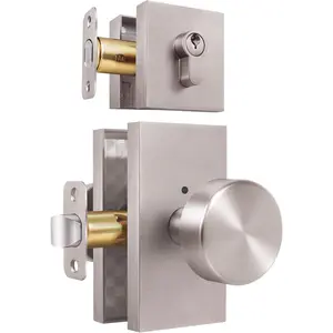 Brushed Nickel Door Knob with Deadbolt, Single Cylinder Deadbolt and Door Knob Set