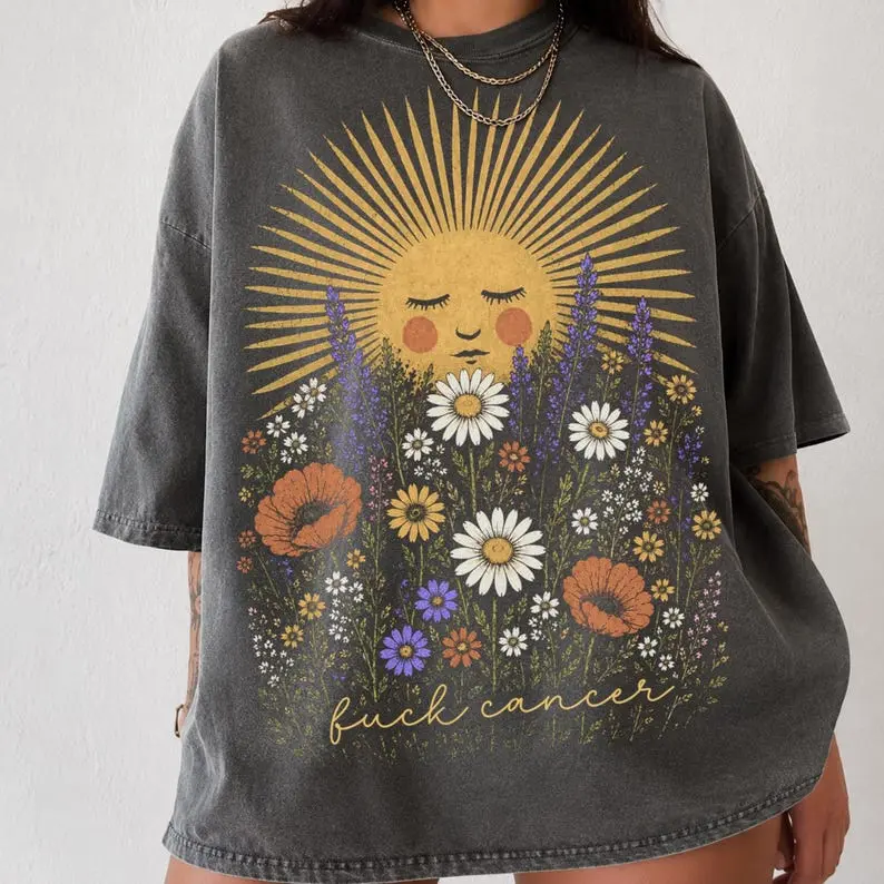 Subtle Fuck Cancer Shirt, Cancer Awareness Shirt, Tee, Floral Graphic Tee, Cancer Warrior Gift, Cancer Survivor Support Shirt