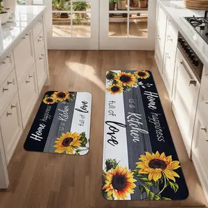 2/3pcs Sunflower Kitchen Anti slip Carpet Floor Mat, Warm Quote Printed Kitchen Anti fatigue Floor Mat, Soft Flannel Washable Floor Mat Carpet, Machine Washable Mat, Suitable for Kitchen, Laundry Room, Bathroom, Living Room Floor Mat