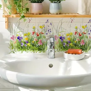 Colorful Floral Grass Stickers for Bathroom Toilet Decoration, PVC Waterproof Self-Adhesive Peel & Stick Decals, Easy to Use, Bathroom Decoration Accessories