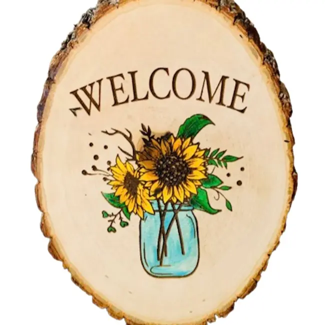 Welcome Sunflower Sign - Wooden Decor with "WELCOME" Text, Floral Design, Ideal for Christmas and Gift Giving