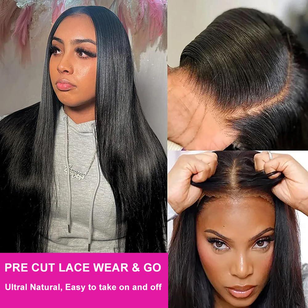 13x6 13x4 Lace Front Wigs Human Hair for Women 180 Density HD Transparent Bone Straight Lace Front Wigs Human Hair Pre Plucked Glueless Lace Frontal Wigs Natural Black Color