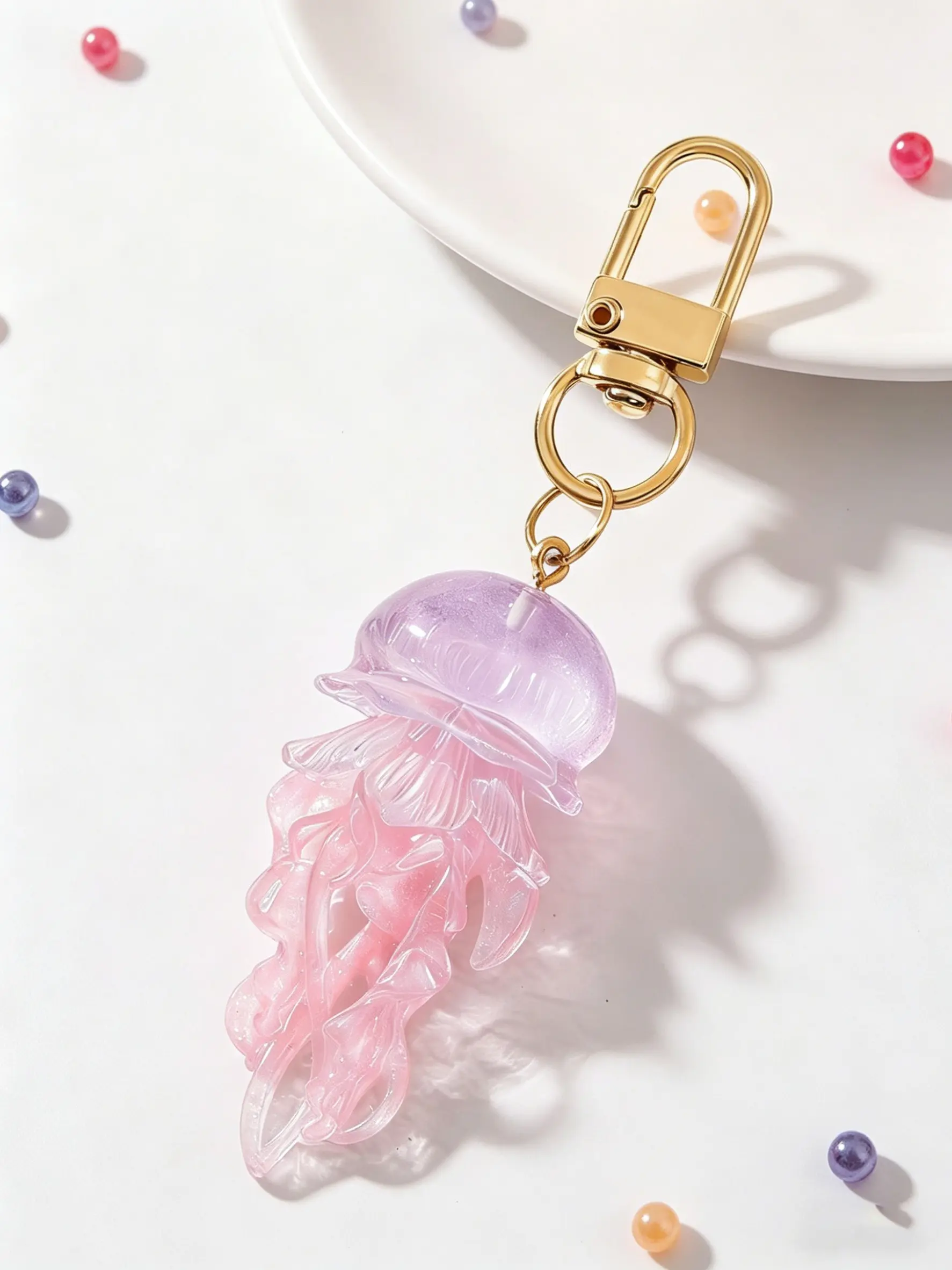Gradient Glitter Jellyfish Bag Charm, 3D Marine Life Sculpture, Multiple Colors, Luminous and Lively, Nautical Style for Bags, Keys, Earphone Cases, Bag Charms for Handbags