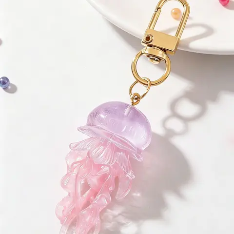 Gradient Glitter Jellyfish Bag Charm, 3D Marine Life Sculpture, Multiple Colors, Luminous and Lively, Nautical Style for Bags, Keys, Earphone Cases, Cute Bag Charms