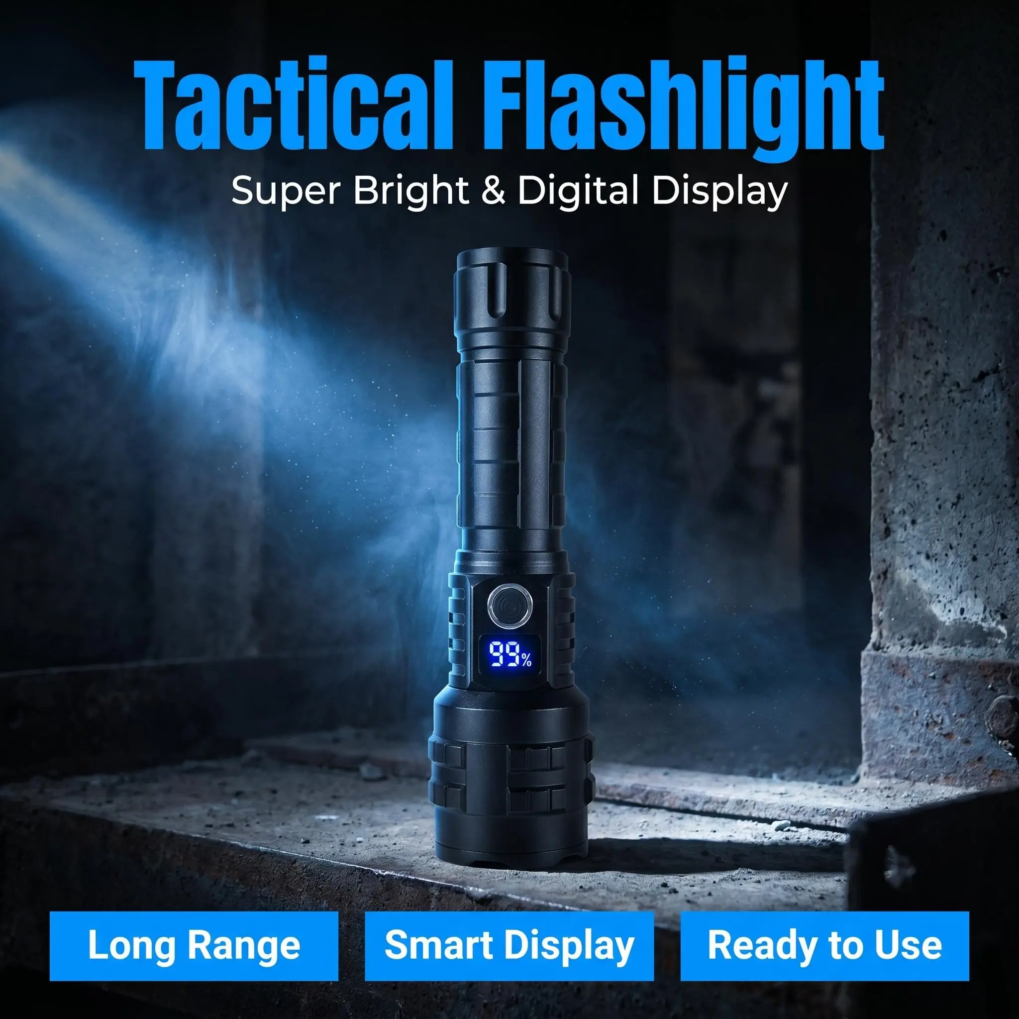 Zoomable Tactical Flashlights with Power Display - Super Bright LED Light with 18.5Wh Batteries Built-in, High Lumen Brightness, Outdoor Tactical Flashlight, Super Bright Flashlight