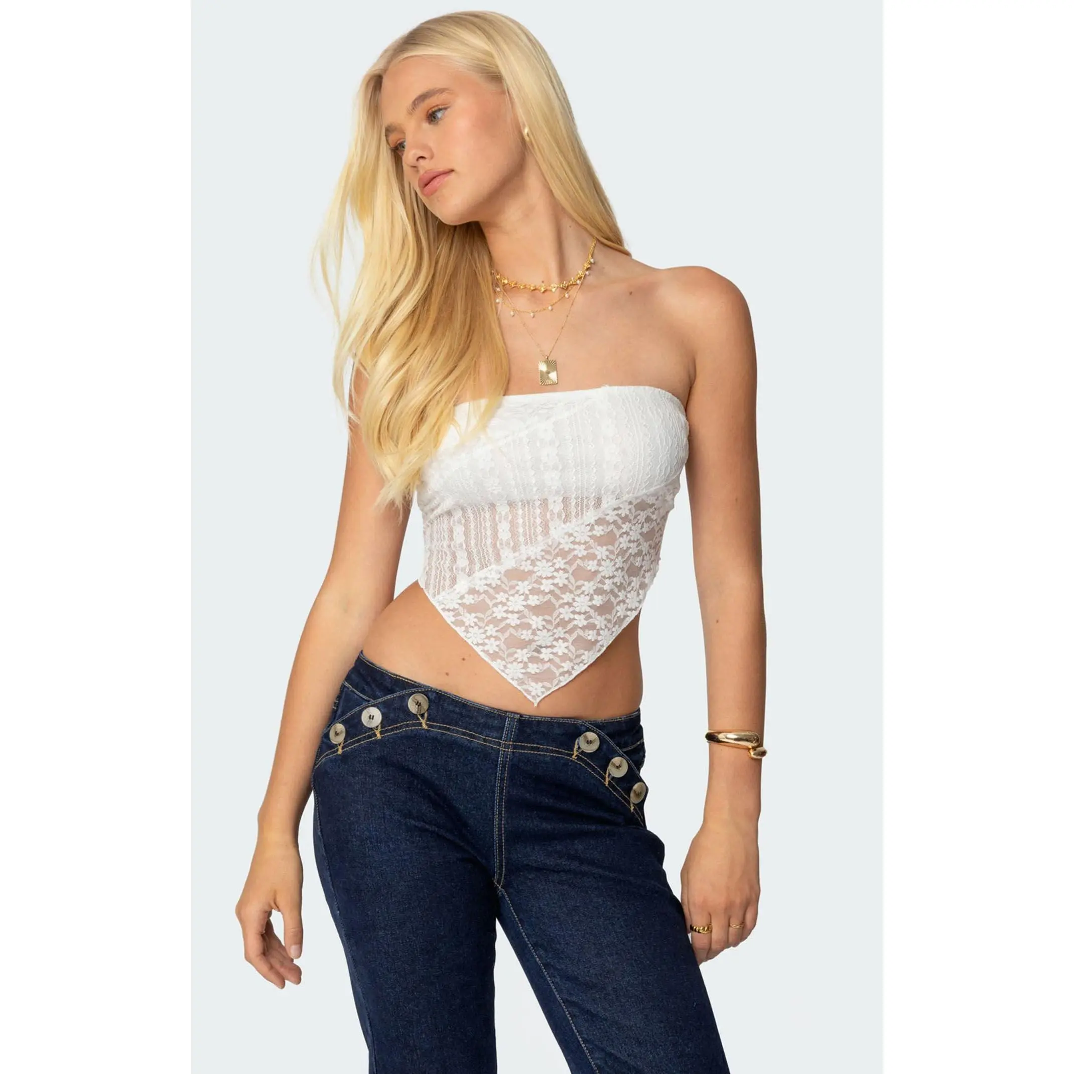 Edikted Women's Sheer LaceÂ Handkerchief Top