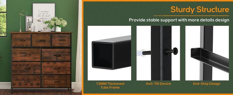 [Deal] Dresser for Bedroom with 9 Drawers, Clothes Drawer Fabric Closet Organizer Cabinet, Large Chest Storage Tower with Metal Frame & Wood Tabletop