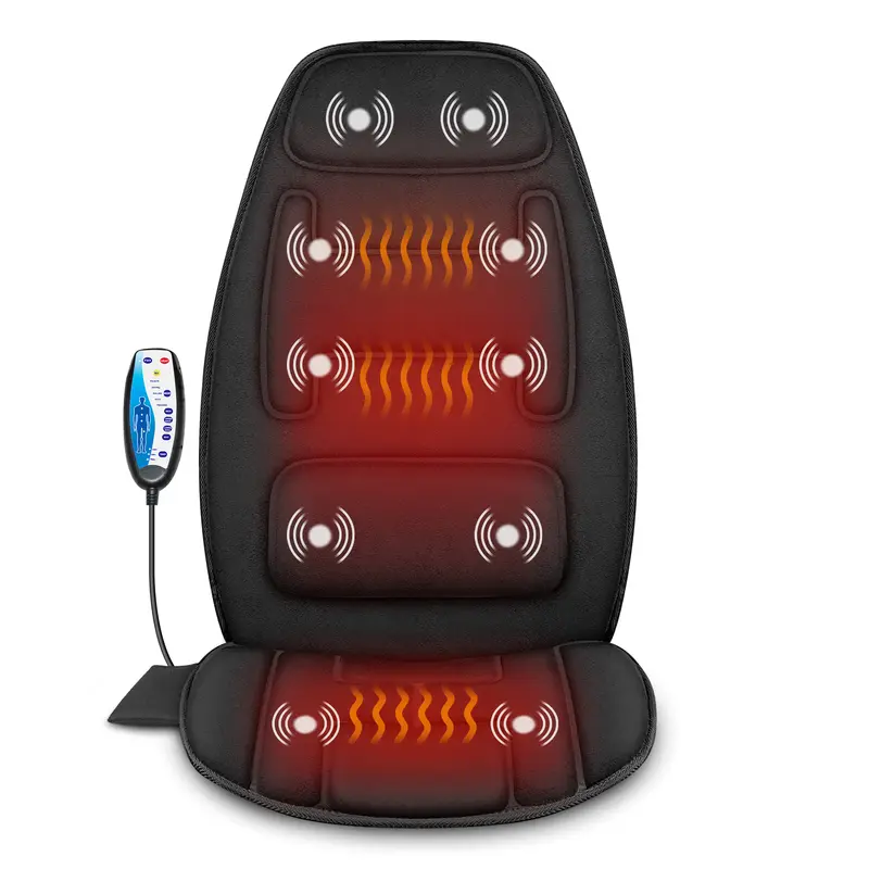Snailax New Memory Foam Back & Seat Massager Cushion with Heat - 10-Motor Vibrating (10-point Back Vibs), Plush Polyester & Plastic, Swivel, Heat Protection, Adjustable Strap, Neck Support, Back & Thighs Relief, Mom Gifts (Box-Included)