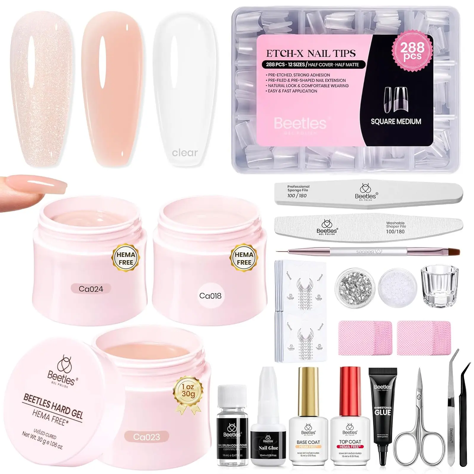 Beetles Hard Gel Kit HEMA-FREE, 3 Colors Sculpted Gel Kit&Nail Tips,for Extension Sculpting Building UV Nails,Nude Builder Gels for Salon Pros Beetles Hard Gel Kit HEMA-FREE, 3 Colors Sculpted Gel Kit&Nail Tips,for Extension Sculpting Building UV Nails,Nude Builder Gels for Salon Pros