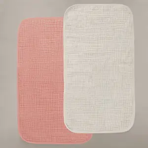 Eggshell Crème & Rosette Pink - Premium Muslin Burp Cloth 2-Pack
