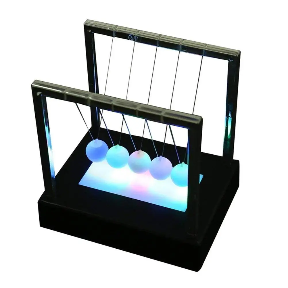 Glow-in-the-Dark LED Light-Up Newton's Cradle Balance Balls - 300g Frosted Glass, Fishing Line, Plastic Base, Unisex Educational Science Toy, Graduation/Holiday Gifts, Desk Decor for Desk Setup Aesthetic, House Decoration