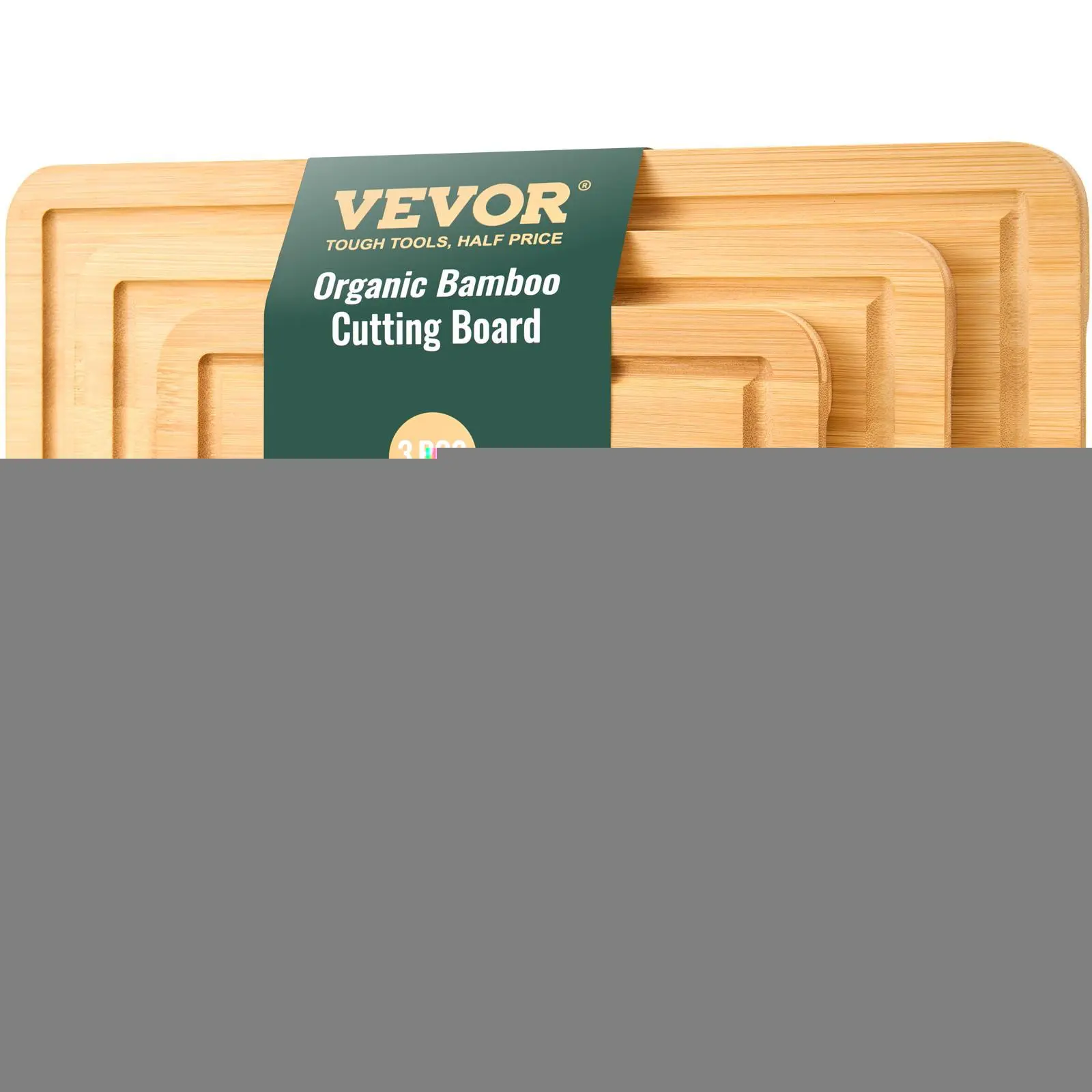 【summerfinds】VEVOR Cutting Board, 3 Pieces, Premium Versatile Bamboo Cutting Board with Food-Grade Oil and Juice Groove,Sturdy & Durable Chopping Board with Built-in Handle, Fit for Display, Chopping & Serving