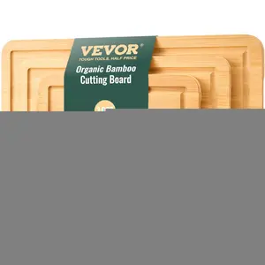 VEVOR Cutting Board, TikTokShopBlackFriday, 3 Pieces, Premium Versatile Bamboo Cutting Board with Food-Grade Oil and Juice Groove,Sturdy & Durable Chopping Board with Built-in Handle, Fit for Display, Chopping & Serving