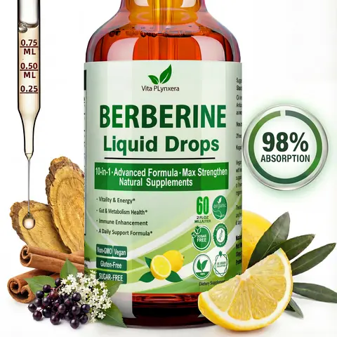 Berberine Supplement Liquid Drops, with 800 mg Berberine, Ceylon Cinnamon, Green Tea, Bromelain, Natural Berberine Support Gut and Digestive Health Immune and Energy Support