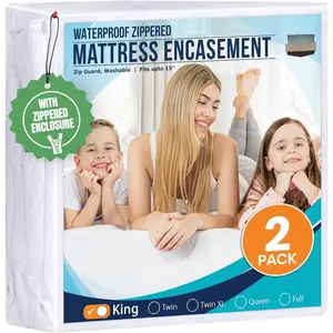 Mattress Protector Zippered  Size (Pack of 2),   Bed  and Dust Mite Proof Mattress Encasement, Absorbent 6 Sided Mattress Cover