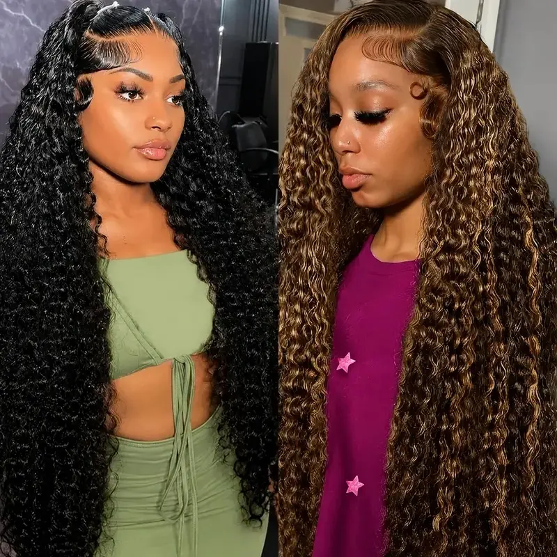 [Combo Deep sale 28"&22"] buy 1 get 2 wig" 2Pcs 13x4 HD Lace Front Human Hair Wigs, Deep Wave Wig + 427/99j Deep Wave Wig, Pre Plucked Transparent Lace, 180 Density Wigs for Black Women