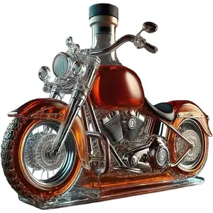 Whiskey Bottle Motorcycle Shaped, Novelty Glass Decanter 3D Sculpted Creative Empty Wine Bottles, For Men Dad Boyfriend Motorcycle Lovers