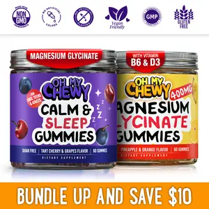 OH MY CHEWY Bundle Magnesium Glycinate + Calm and Sleep 2 Bottles (60 Each) – Pineapple Orange & Tart Cherry Grapes Healthy Snacks outdoorfun