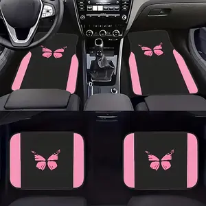 4pcs Butterfly Pattern Car Mats, 2D Flat Print Design, Full Coverage, Soft & Non-Slip, All-Weather Polyester, Vehicle Protection, Girly Car Accessories