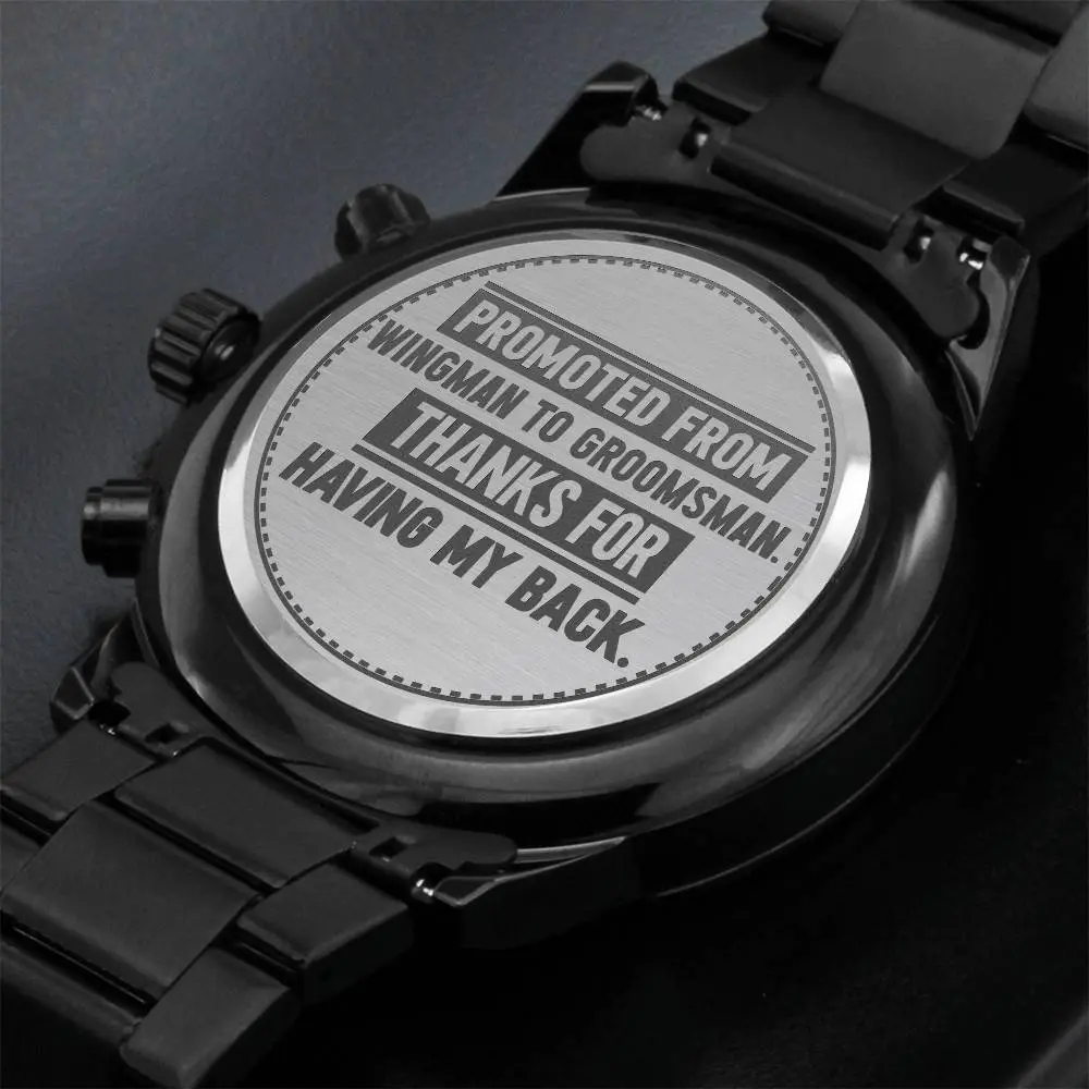 Men's 38mm Water-Resistant Chronograph Round Face Fashion Watch - 3 Dials, Calendar Func., Wingman-Promoted-to-Groomsman Themed Accessory, Personalized Groomsmen Gift, Personalized Gift, Groomsmen Gifts
