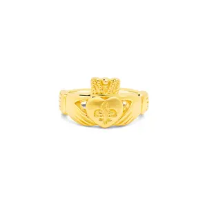 Fleur de Lis Claddagh Ring Gold Vermeil