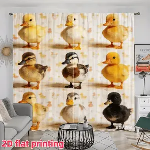 2D Flat 2Pcs Cute Duckling Print Window Curtains, Living Room Drapes, Bedroom Decor, Office, for Home, Privacy Protection, Treatments.