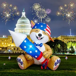 4FtTikTokViralPick4thOfJulyInflatablePatrioticCorgiDogStarStripesBandanaBowTieHoldingFireworkRocketBuilt-inLEDPlug-inBlowerIP44WaterproofLightweightFoldablePortableReusableFastSetupFrontPorchLawnFireworkNightViewPatrioticOutdoorDecor