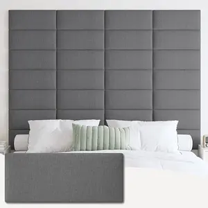 Upholstered Wall Mounted Headboard, 3D Soundproof Wall Panels Peel and Stick Headboard for Queen Size, Reusable and Removable Tufted Bed Headboard in Dark Grey(9 Panels, 10" x 24")
