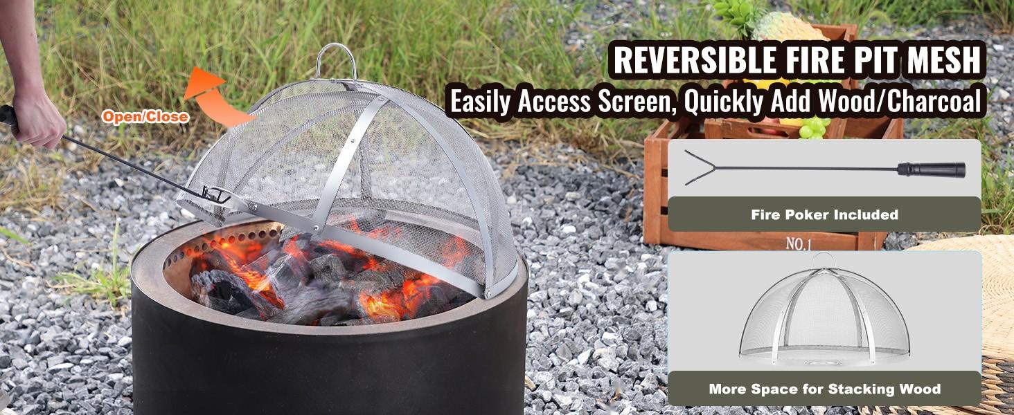 Fire Pit Spark Screen Lid, 36-Inch Diameter, Outdoor Fire Pit Ring Cover, Round Stainless Steel Shield, Metal Cover For Fire Ring, Easy-Opening Guard, Patio And Backyard Fire Pits, Weatherproof Ring Screen Accessory