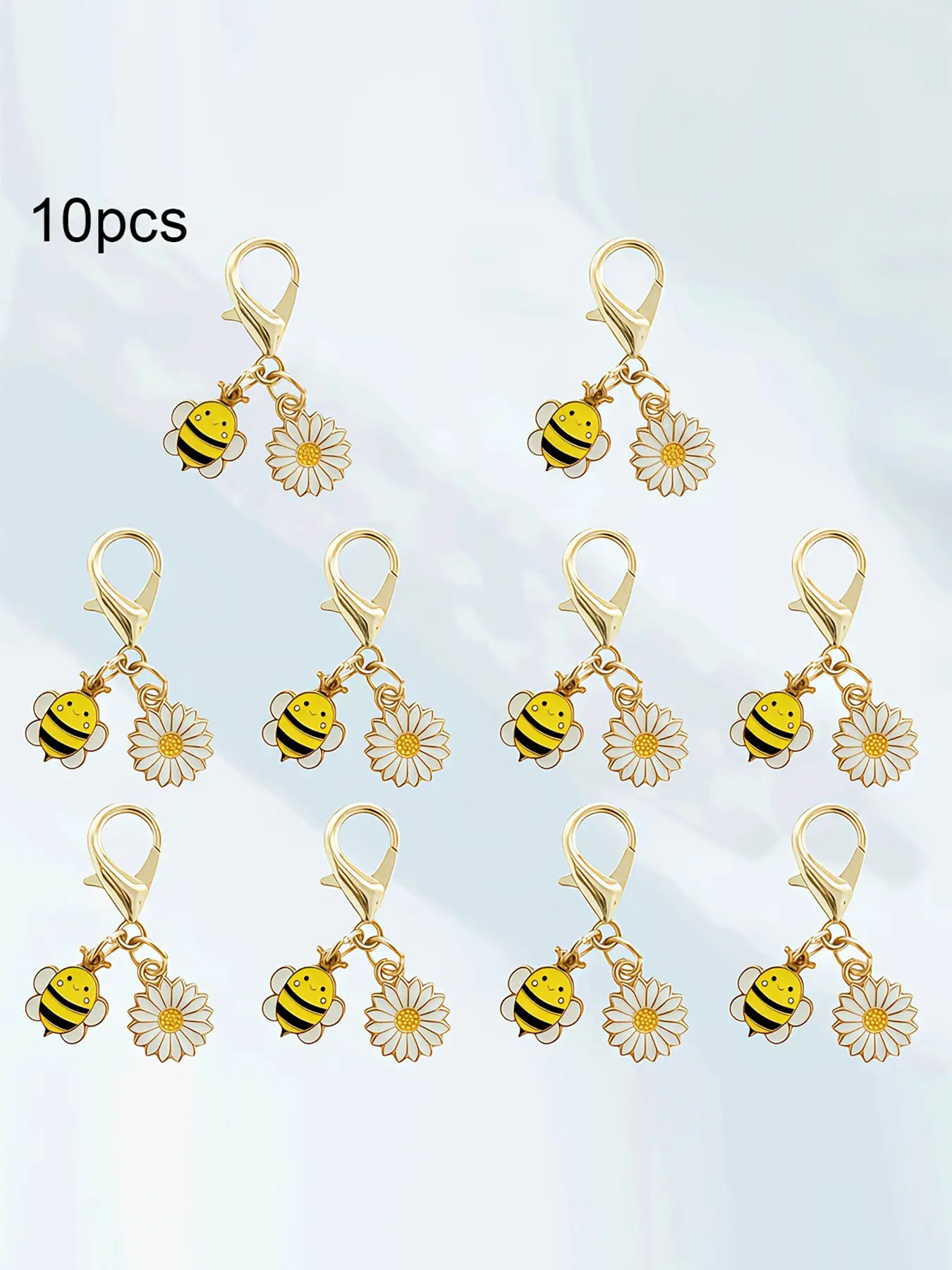 10 Piece Zinc Alloy Daisy Bee Keychain Set, Inspirational Bee Pendant Gift, DIY Handmade Bag Accessories, Craft Jewelry Keychains, Keychain for Bags, Key Charms