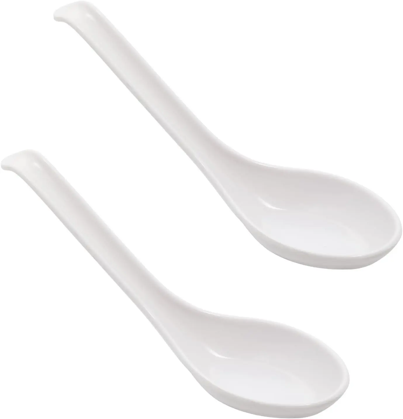 Asian Soup Spoons for Ramen, Pho, Dumplings – White Melamine, Heat-Resistant & Shatterproof, Extra Long Handle (6.3"), 2PCS