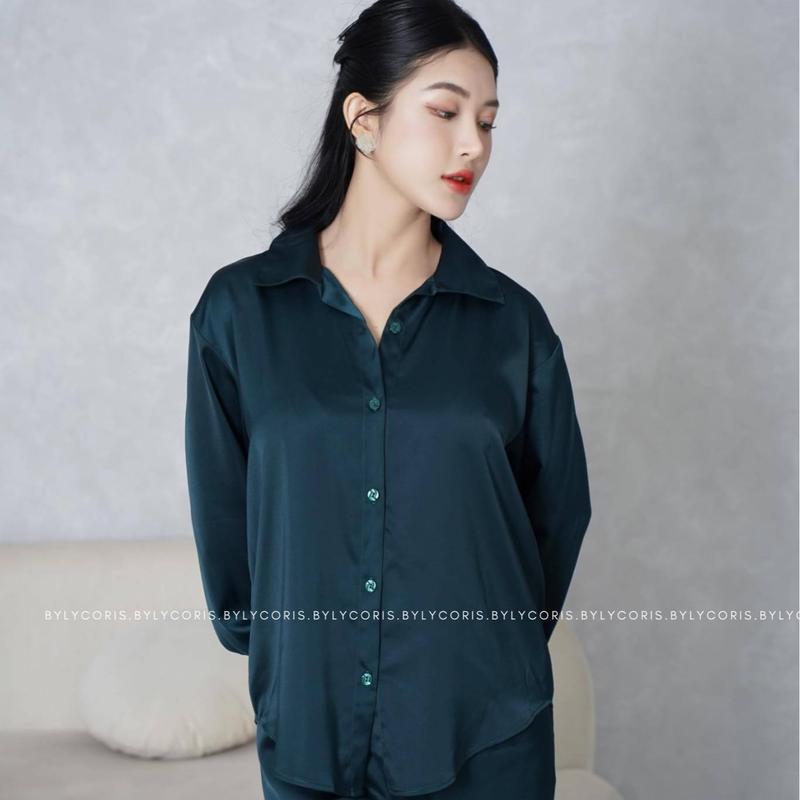 WASHABLE SILK SLEEPWEAR PAJAMAS SET - LUNA IN GREEN (COMBO)
