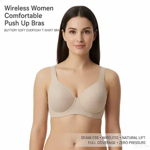 Wireless Women Comfortable Push Up Bras Wireless Seamless Full Coverage Bra Buttery Soft Everyday Tshirt Bra,comfortable, slimming and anti-sagging-MM